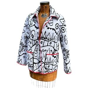 LANDI FANCY Trapuntino Reversible Quilted Jacket Graphic Grunge Artsy ITALY Sz M